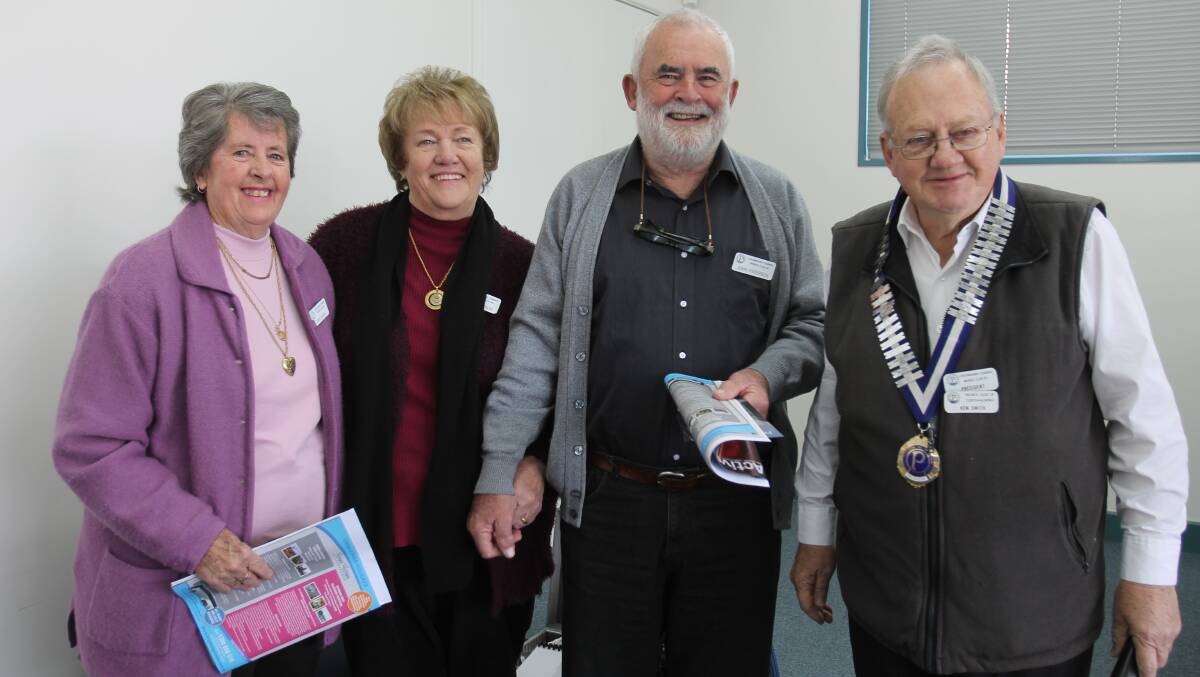 Cootamundra Combined Probus Club president Ken Smith (right) welcomes the club's newest members, Mari Jarvis and Dorothy and John Paterson. Picture: Harrison Vesey