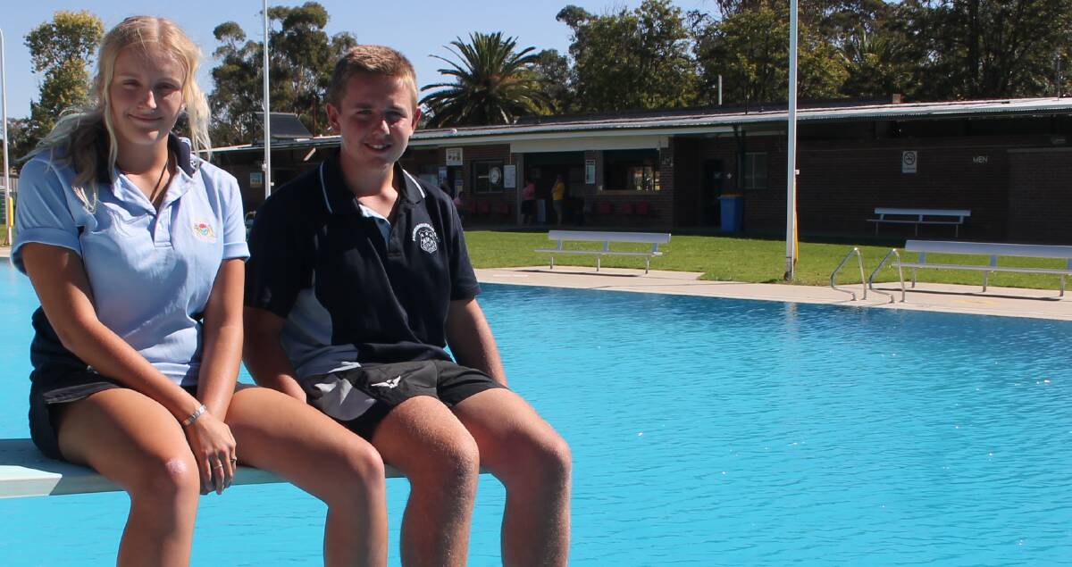 DIVE RIGHT IN: Cootamundra's Mikayla Johnston and Harden's Ryan Daley, both from Murrumburrah High School, are competing at the CHS State Swimming Championships today. Picture: Harrison Vesey