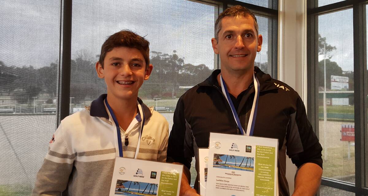 FIJI BOUND: Paul and Lachlan Deep will be competing in more tropical conditions come October after winning the Father and Son 4Ball tournament. Picture: Anne Mason