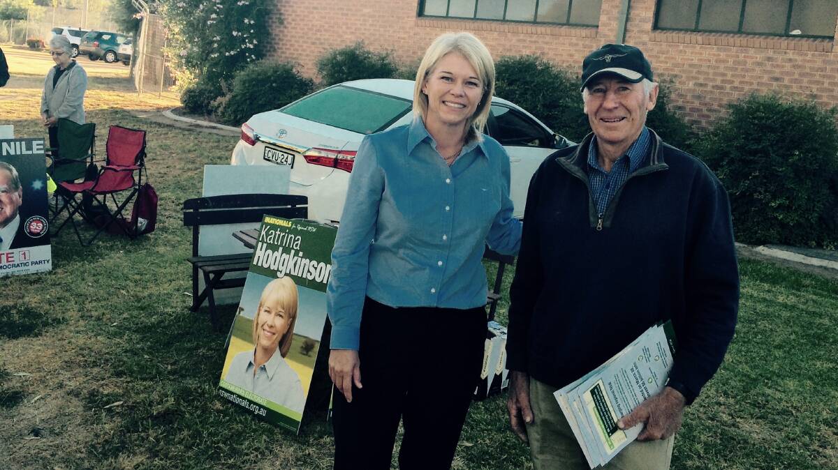 ON THE ROAD: Nationals MP Katrina Hodgkinson at Cowra Tennis Club. The candidate for Cootamundra is attempting to beat her previous record of visiting 26 polling booths. Picture: Katrina Hodgkinson