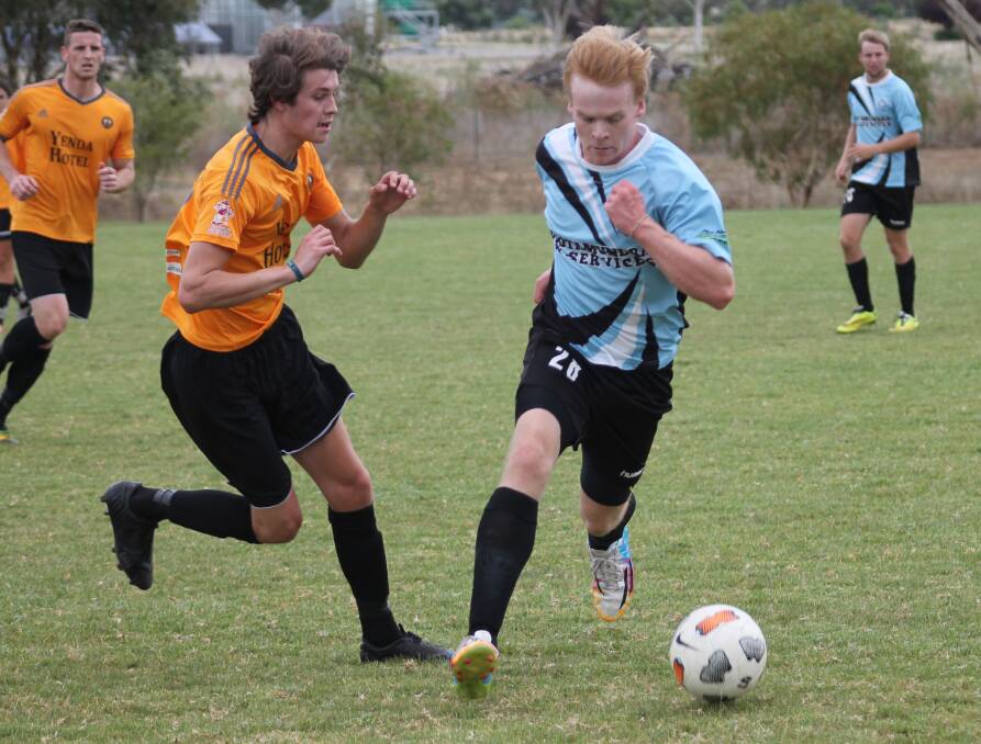 Sam Masters intent on beating the opposition to the ball at the Cootamundra versus Yenda trial match on Saturday. 