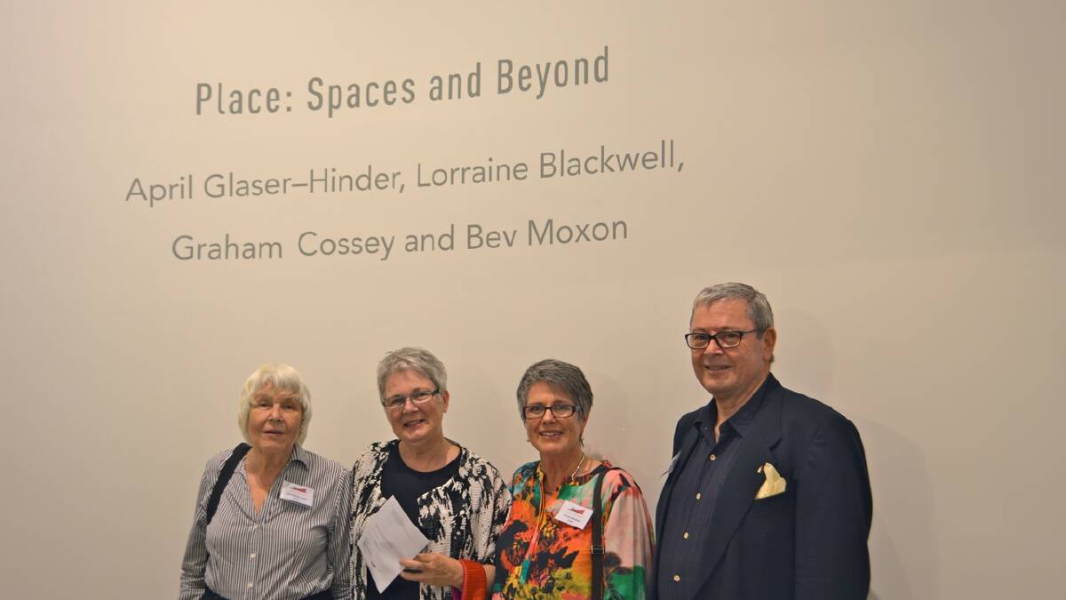 GALLERY OPENING: Cootamundra artists (from left) April Glaser-Hinder, Bev Moxon, Lorraine Blackwell and Graham Cossey proudly display works at Belconnen Arts Centre.
