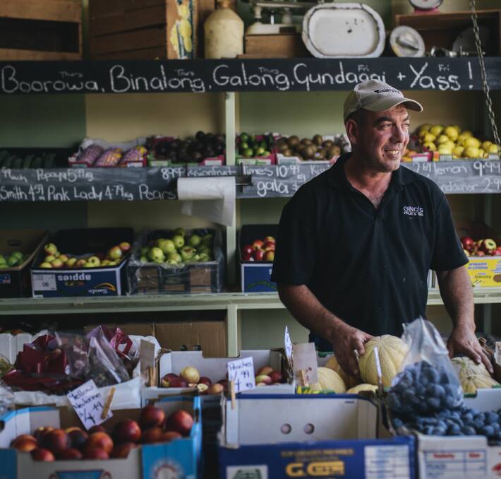 FRESH IS BEST: Gino Polimeni at his fruit shop in Jugiong Mr Polimeni and his wife Jenny "accidentally" started their business. Photo: Rohan Thomson
