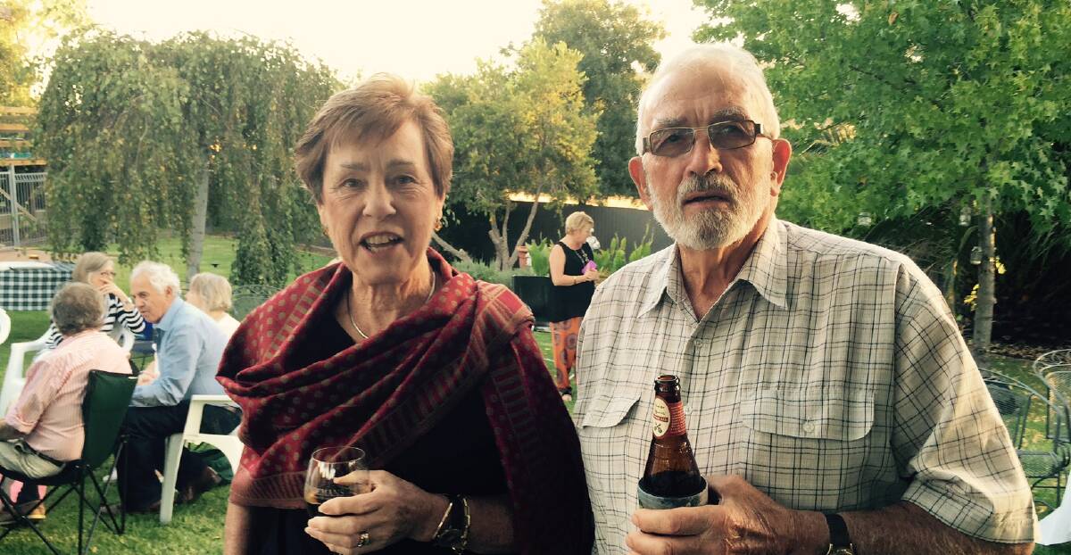 ALL THAT JAZZ: Nancye Hicks and Bruce Ward were guests in the garden of John and Christine Edwards and their fundraiser  ‘Bat for Joe’.