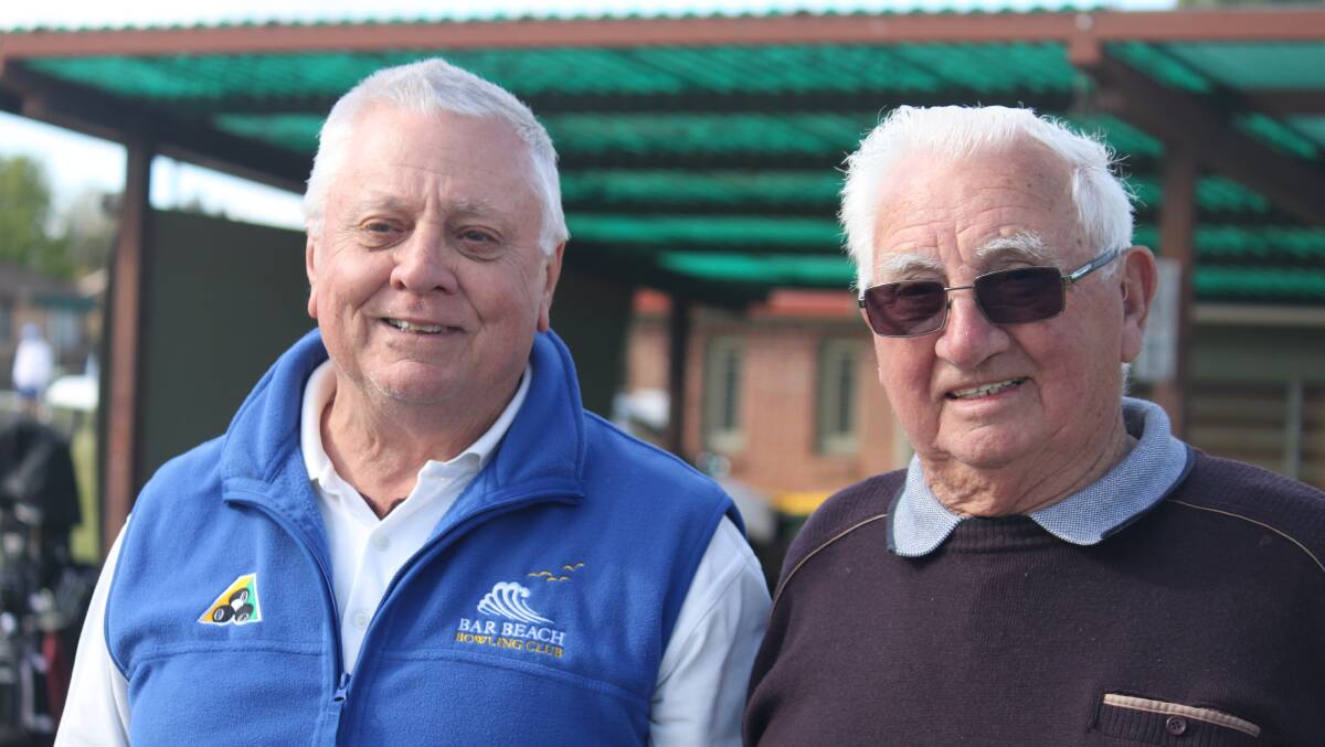 BROTHERLY LOVE: Classic Triples defending champion Ross Johnson (Bar Beach Bowling Club near Newcastle) catches up with his brother Ken Johnson of Cootamundra during the Classic Triples Bowls Tournament at the weekend.