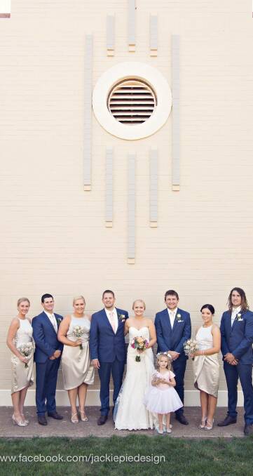 BEAUTIFUL DAY: Megan and Tim Maguire with their bridal party. The couple exchanged vows on March 26, 2016. Picture: Jackie Pie Design
