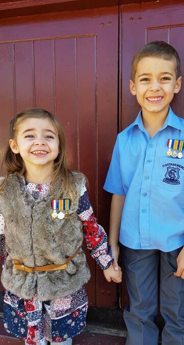 PRIDE: The gorgeous Fitzgerald children Layney and Cash proudly marched in the Anzac parade on Monday. Layney and Cash are the children of Adriana and Danny.