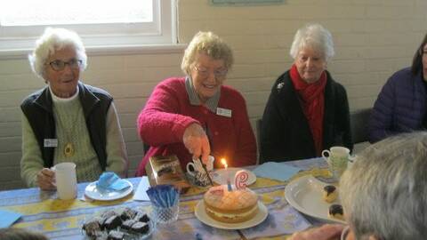 CELEBRATE: CWA patron Patricia Marinan (centre) celebrates her 90th birthday with CWA members Doreen Ross (left) and Colleen Hines. Picture: Contributed