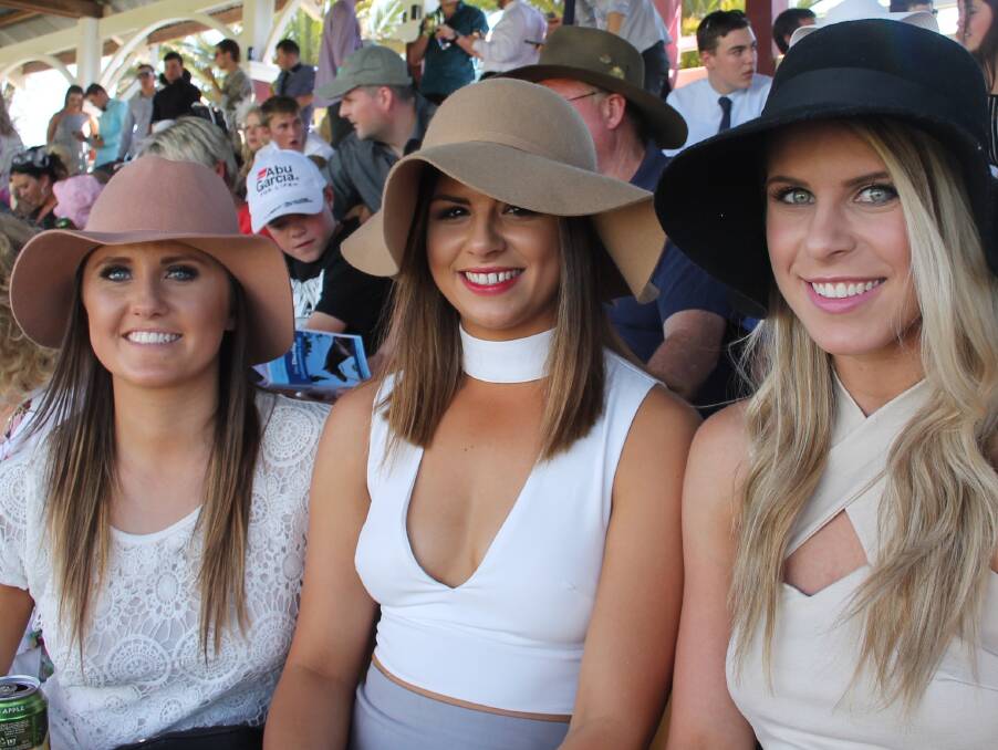 THREE LOVELIES: 2015 Darley Cootamundra Cup fashions were first-class as shown by Kristin Glanville, Jessica Tulenew and Sarah Walsh.