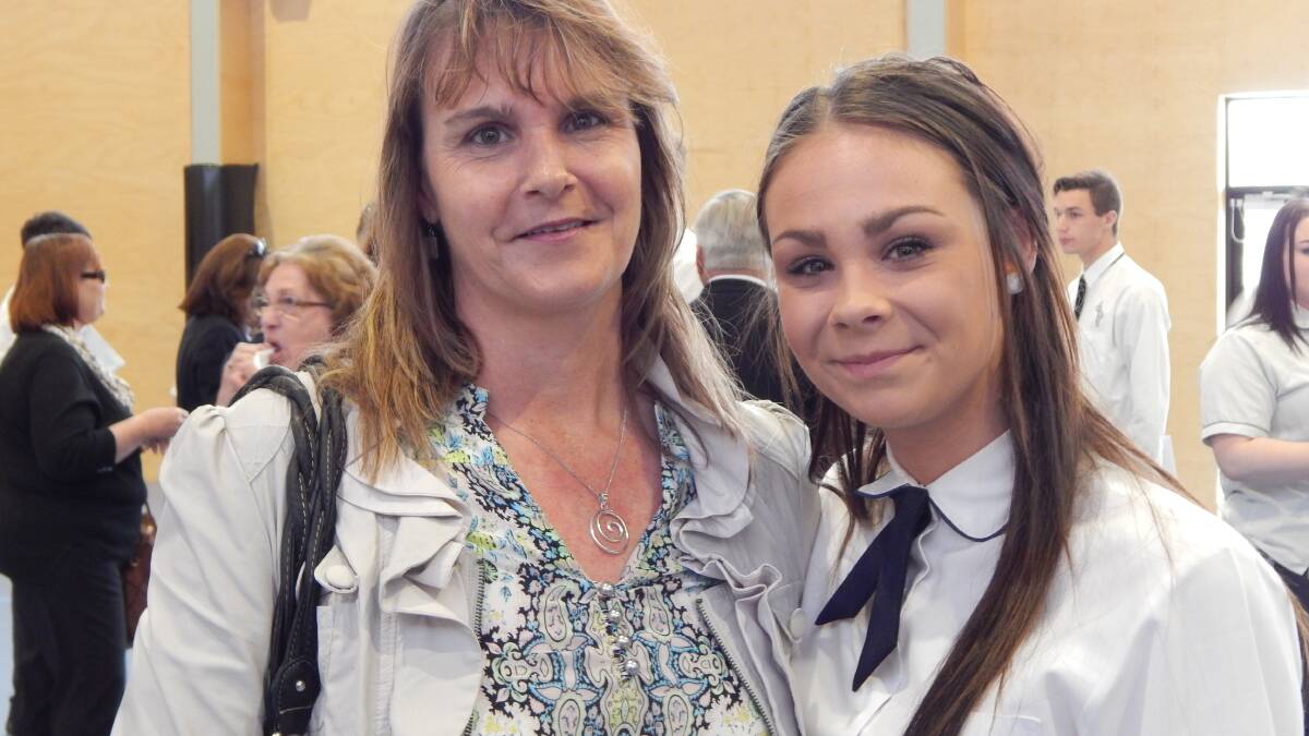 GOOD LUCK: Kerry Kostrubic and daughter Amy at Year 12 farewell, Young Hennessy College. The HSC begins on Monday next.