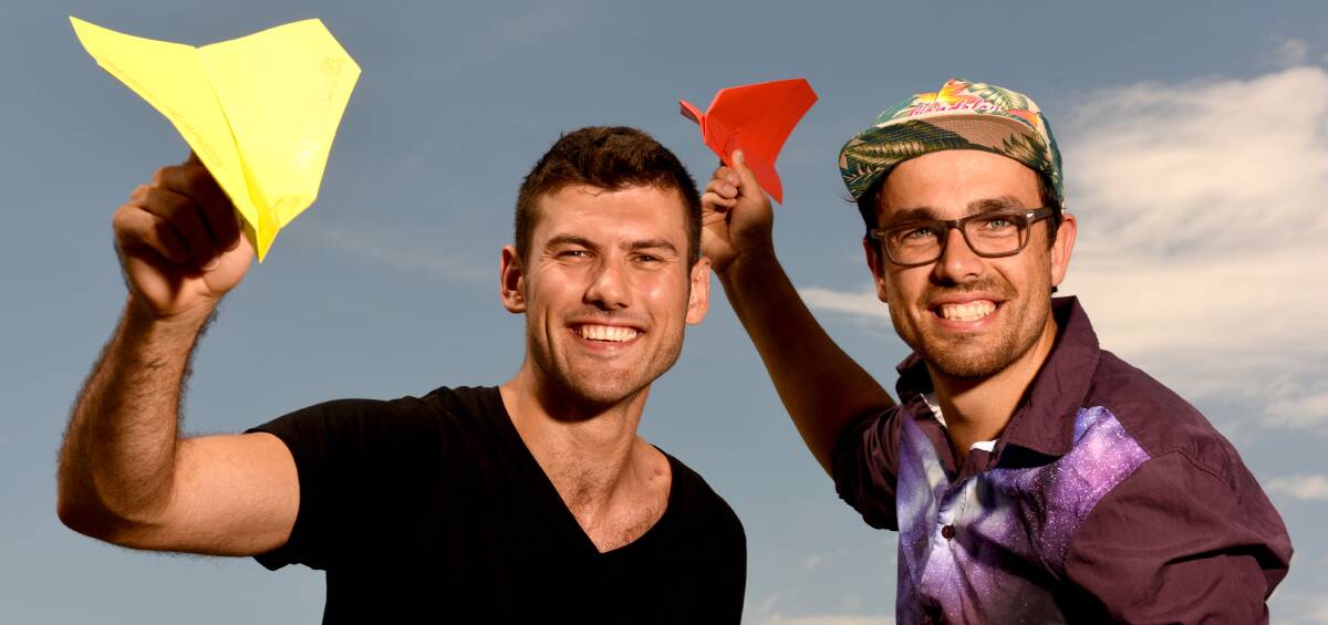 AERODYNAMIC: Dylan Parker (left) and James Norton of paper plane fame will be in Illabo this month conducting workshops for school kids and the community.
