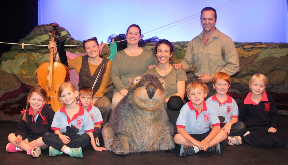 EXCURSION TIME: Sacred Heart Central School students with the Diary of a Wombat crew at the Arts Centre earlier this month. Picture: Jennette Lees 