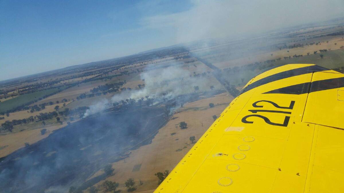 The Stockinbingal fireground from the aircraft of Adams Aerial Services which was first on scene. Picture: Scott Adams 