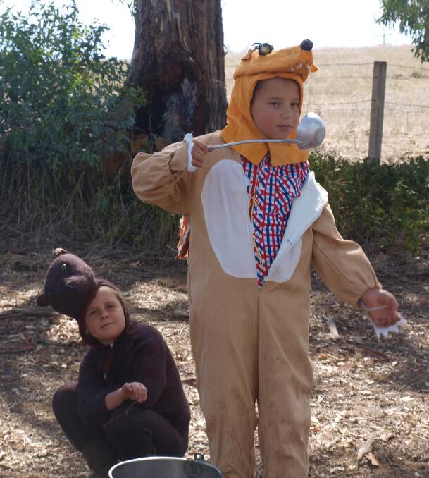 TOO CUTE: Reagan Manton (wombat) and Jamie Glover (dingo) in their performance of Wombat Stew. 