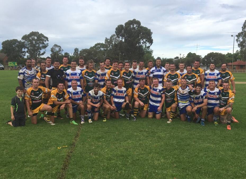 TRIAL GAME: Cootamundra and Trundle players prior to a trial match played between the two sides in Trundle last weekend. Picture: Contributed 