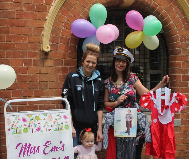 GRAND OPENING: Emma Jones (right) is joined by Miss Em's Drama School helper Janine Lambert and her neice Layla Holmes during Friday's first official day of operation. Picture: Jennette Lees 