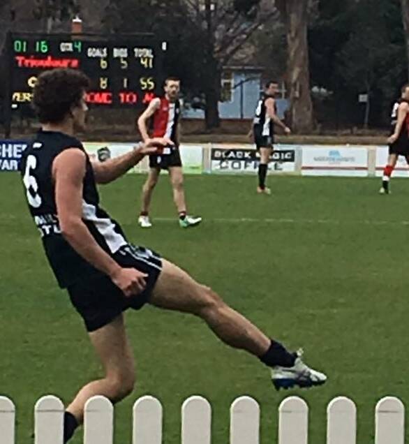 Blues' Blake Basham played strongly on Saturday against Ainslie. The new electronic scoreboard at the ground was a godsend with a nail- biting finish. Photo: Lee Loiterton