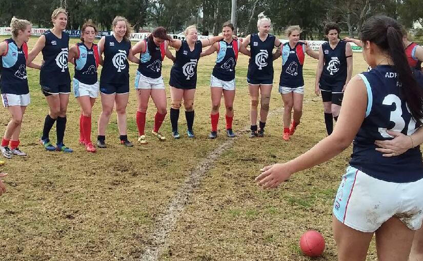 GO GIRLS: The Blues women at Clarke Oval on Saturday, when they secured their maiden victory. Picture: Contributed 