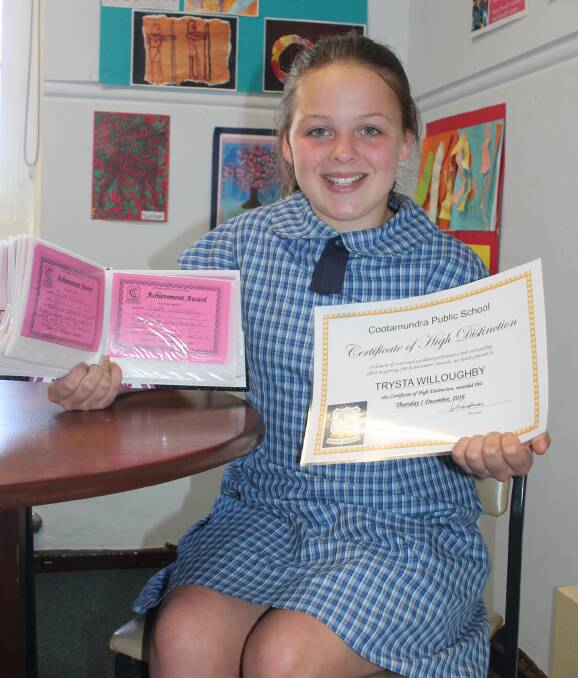 WELL DONE: Trysta Willoughby, in year six at Cootamundra Public School, has reached the milestone of 100 achievement awards. Picture: Jennette Lees 