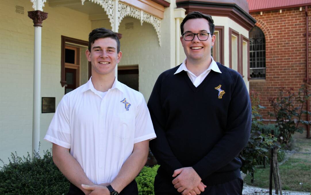 LEADERS: Josh Deep (captain) and Harry Tiernan have both achieved roles as part of the Hennessy Catholic College leadership team. Both are former students of Sacred Heart Central School. Picture: Contributed 