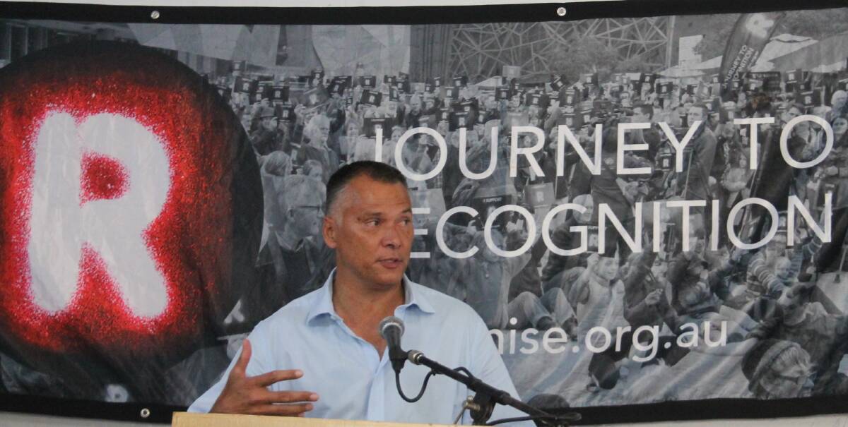 POWERFUL SPEAKER: Stan Grant delivers a message on the importance of constitutional change with regards to Aboriginal and Torres Straight Islander people at The Arts Centre on Monday. Picture: Jennette Lees 
