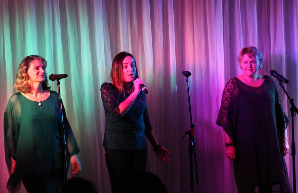 IN SYNC: Janelle Walker (centre) performing ‘Downtown’ with Geraldine Ryan and Kerwyn Field at the successful Sing, Sing, Sing concert. Picture: Contributed 
