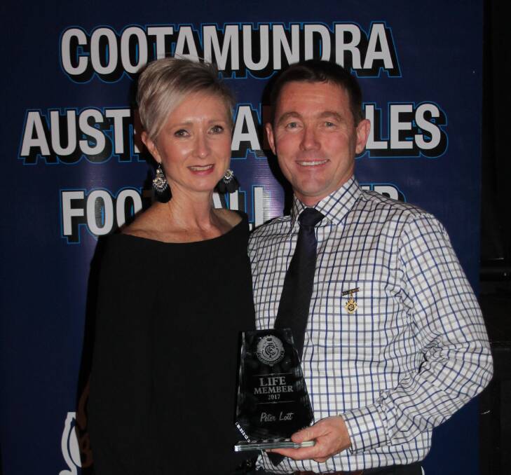HONOURED: Latest Blues life member Peter Lott with wife Christine at last Saturday's presentation night. Lott becomes the club's 31st life member. Picture: Jennette Lees 
