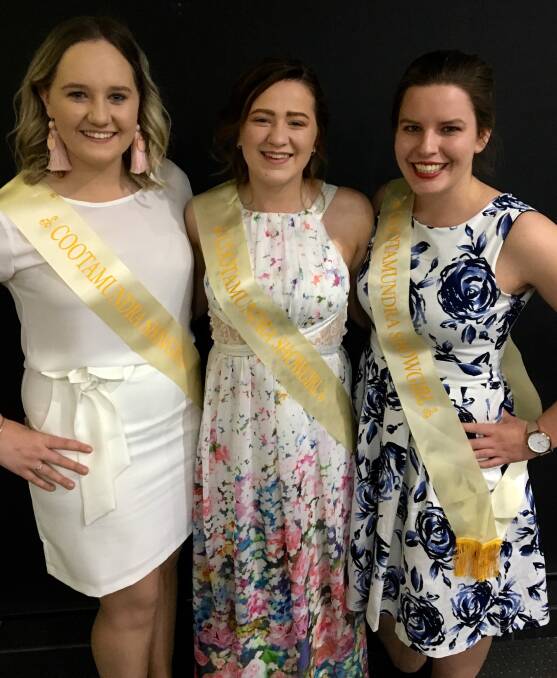 LOOKING LOVELY: 2017 Cootamundra Showgirl entrants Isobella Booth, Janine Lambert and Naomi Clements ahead of this Saturday's Cootamundra Show. Picture: Contributed 