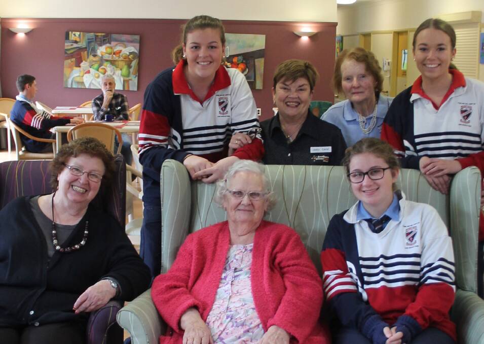 TOGETHER TIME: Lucy Fitzgerald, village lifestyle coordinator Carol Campbell, Myra Condon, Abbey Guthrie, Nola Turner, May Dean and Annabelle Heggaton. Picture: J Lees 