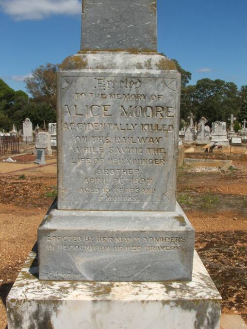 BRAVE: Alice Moore's headstone at the Cootamundra cemetery Picture: Contributed