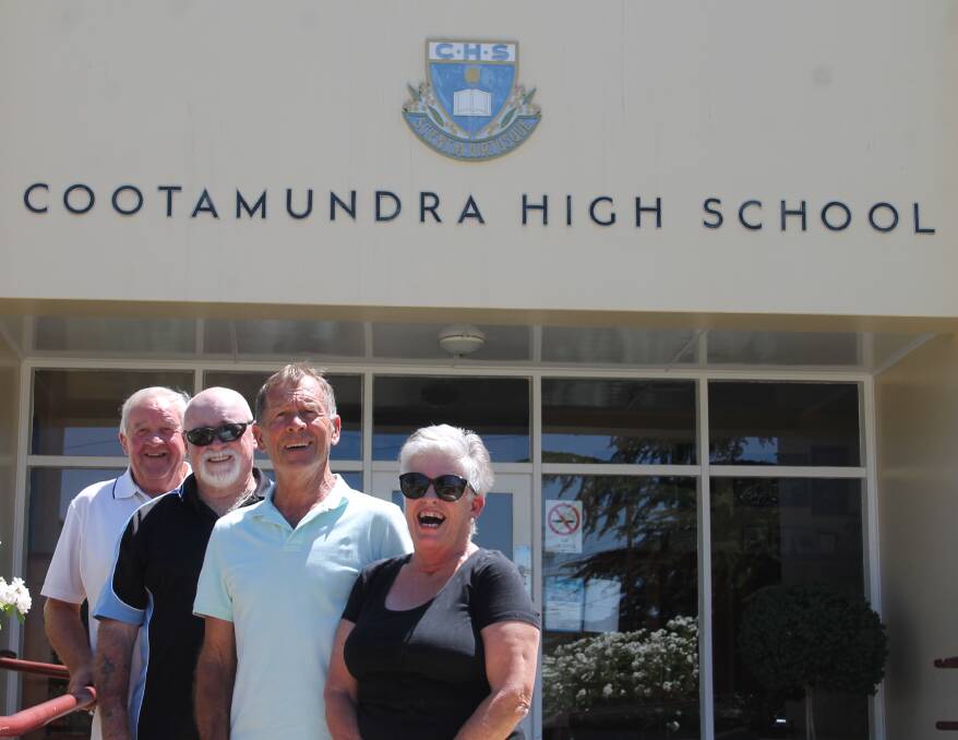 READY TO CELEBRATE: Former Cootamundra High School students (from left) Phil Moon, Greg Field, Greg Rudd and Lyndsae Cooper. 