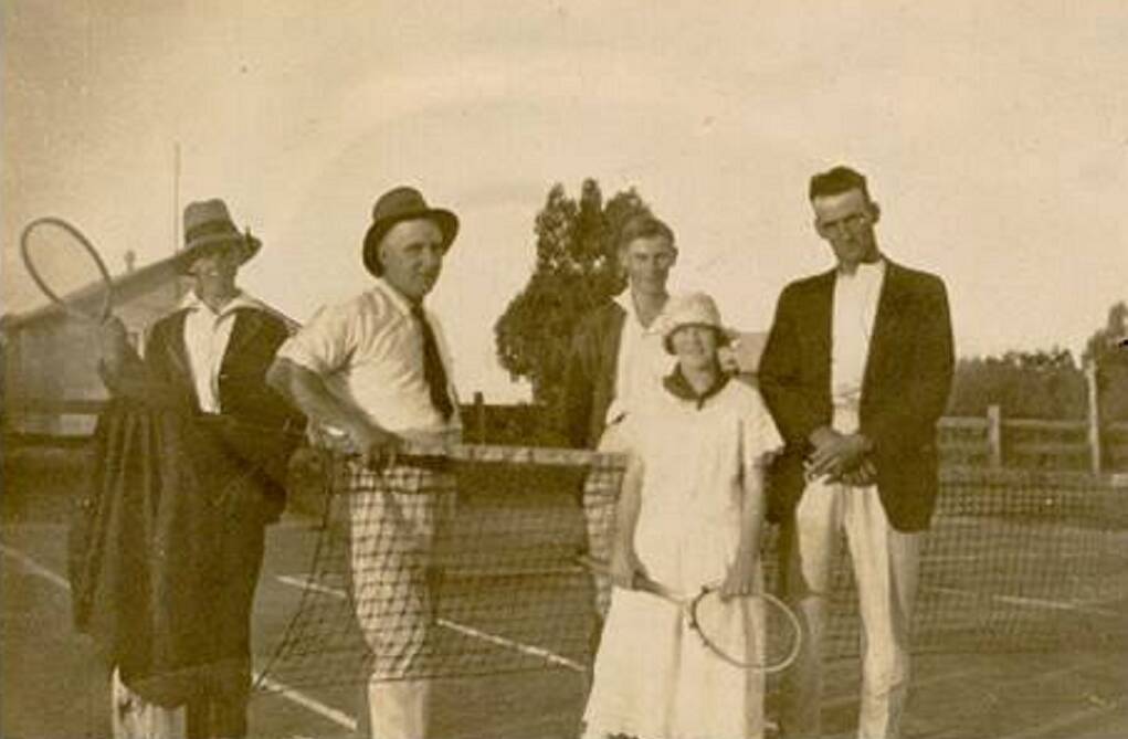 THROWBACK: A day at the tennis at Stockinbingal in 1930 (from left) Digger Morton, Peter Dunn, Tom Boon, Doll West, Bill Longhurst. Picture: Facebook