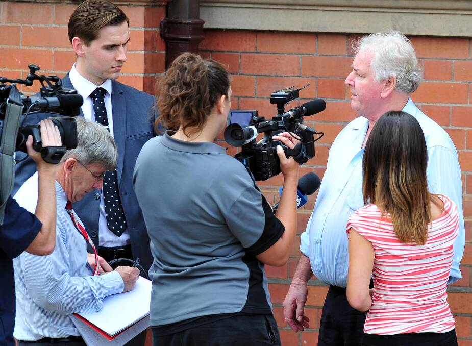 VERDICT: Sandra Black's stepfather Colin Wood speaks to the media outside the Wagga courthouse after Peter Clout was acquitted by a District Court jury on two counts of dangerous driving occasioning death. Picture: Kieren L Tilly