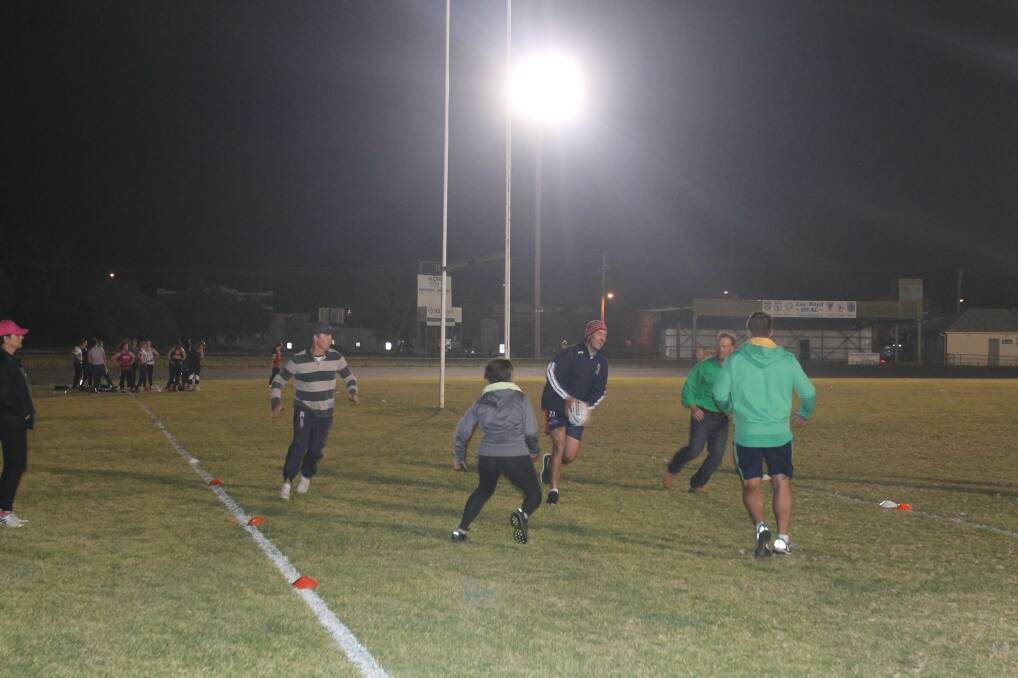 LEGEND: Former Raiders superstar Terry Campese runs a drill at Les Boyd Oval. The NRL icon took a group through their paces on Wednesday evening. Picture: Lachlan Grey. 
