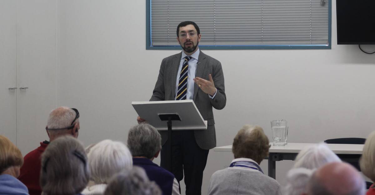 RELIGIOUS AUTHORITY: Rabbi Dr Benjamin Elton delivered a seminar on Judaism to a full house at the Stephen Ward Rooms on Wednesday afternoon. Picture: Lachlan Grey. 