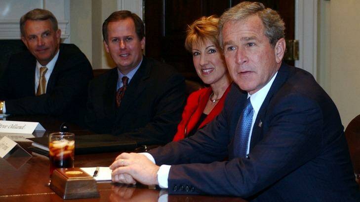 President George Bush meets with economic leaders, including Fiorina, the then CEO of Hewlett-Packard, at the White House in 2004.  Photo: Susan Walsh