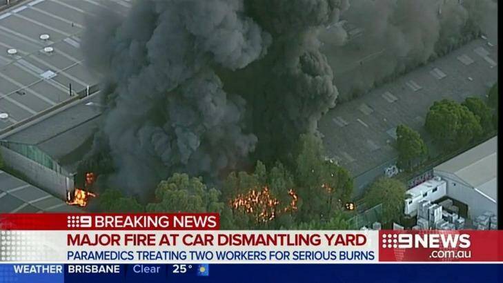 A factory fire at Revesby in Sydney's south west. Photo: Nine News