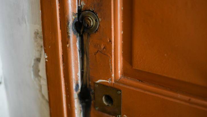 The door of Lahouaiej-Bouhlel's apartment after the police raid on Friday. Photo: David Ramos/Getty Images