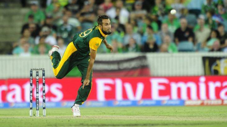 South Africa bowler Imran Tahir had a run-in with a spectator at Manuka Oval. Photo: Melissa Adams