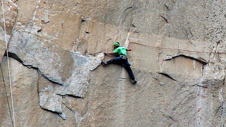 Kevin Jorgeson climbs on what is known as Pitch 15. Photo: AP/Tom Evans