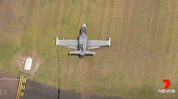 The jet at Bankstown Airport on Friday afternoon. Photo: Seven News