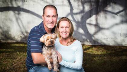 Released: Marcus Lee and his wife Julie with their dog Dudley. Photo: Paul Harris