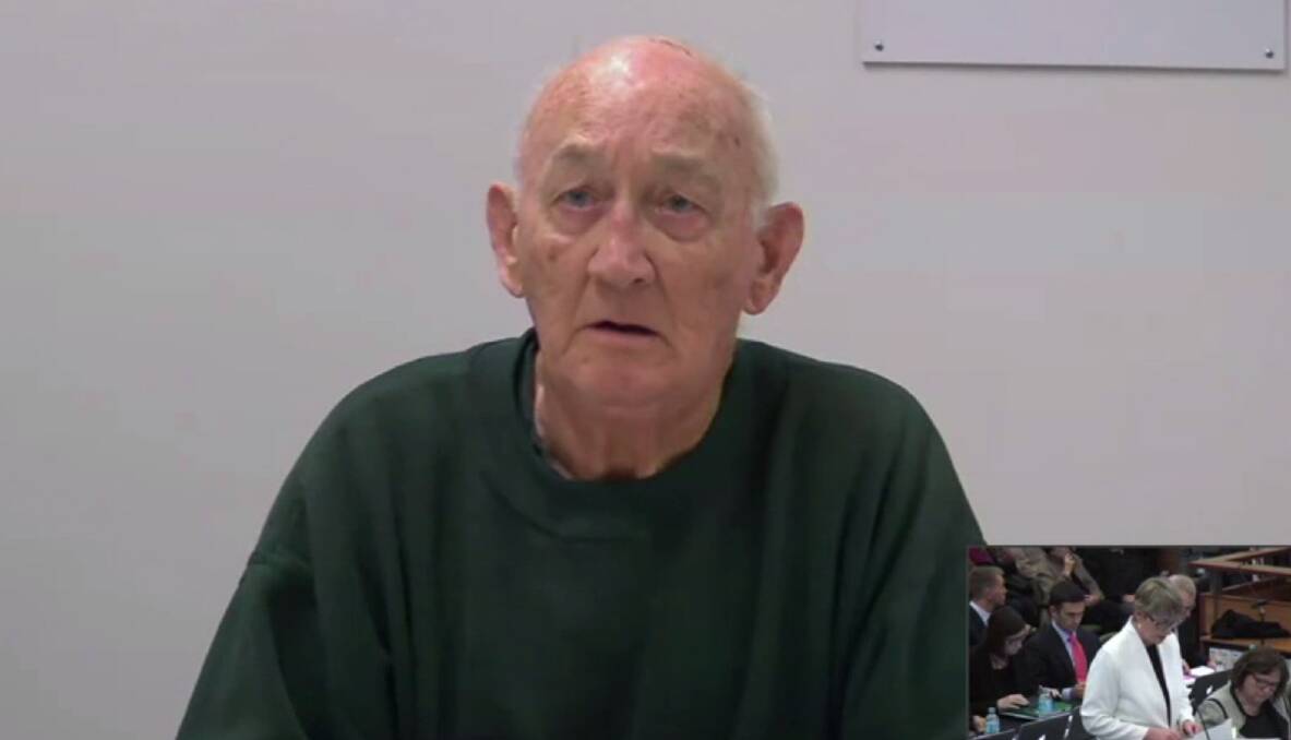 Gerald Ridsdale appearing at the Royal Commission via video link from prison.