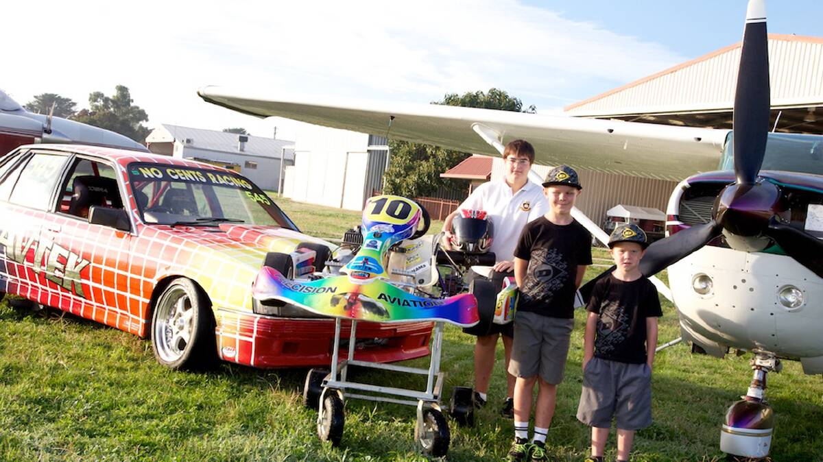  ALL SET: Enjoying kart racing as part of the Wagga and District Kart Racing Club this season are Cootamundra’s (from left) Brendan Schade and Jye and Caleb Hefren. 
Photo: Mark Taber 