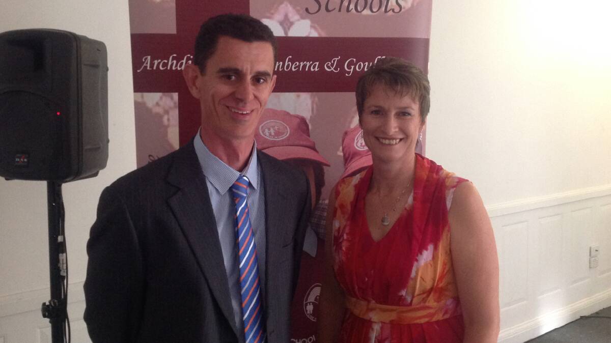 SPECIAL LAUNCH: pictured are Board Chair Michael Murphy and Sacred Heart Central School principal Janet Cartwright at the launch of the Catholic Schools Parents for the Archdiocese of Canberra and Goulburn last Friday.