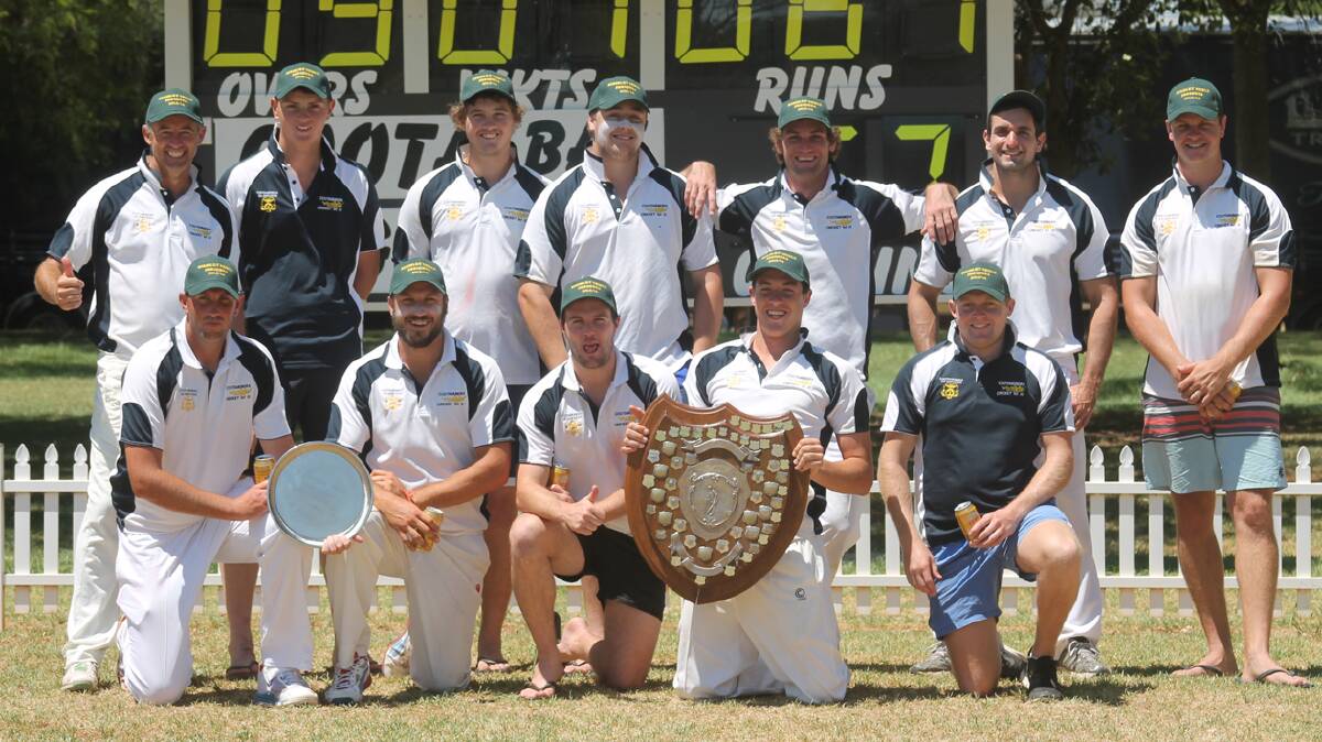 STRIBLEY SHIELD AND COUNTRY PLATE CHAMPIONS: pictured back (from left) are John Stephens, Tom McGregor, Dave Garness, Joel Pearson, Jimmy Mitchell, Mick Butler and Phil Gay. Front (from left) are Dean Bradley, Nathan Corby (captain), Joe Crowder, Matt Berkrey and Josh Purtell. The side won the Stribley Shield final on Sunday against Wagga. Photo: Melinda Chambers.