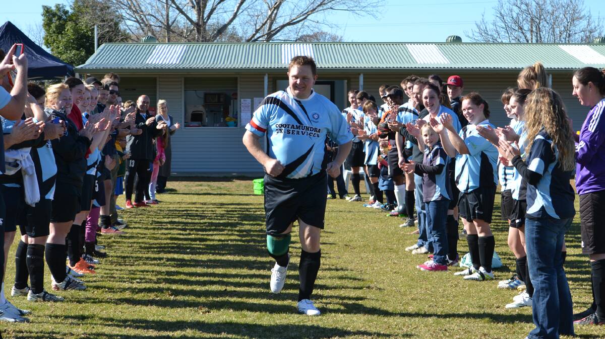 MILESTONE MATCH: Ian Wilson was clapped onto the field to mark 250 games played for the Cootamundra Strikers. Photo by Kaylene Ashley