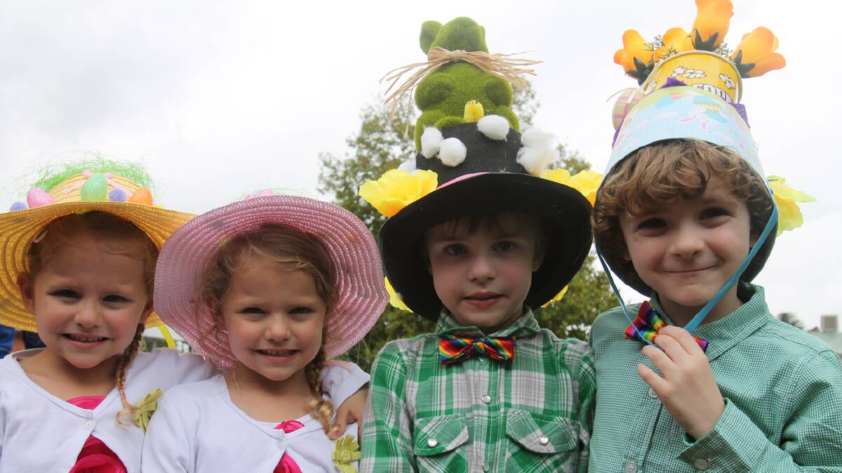  LET THE FUN BEGIN: Cootamundra Public School was one of the first of the local schools to stage their Easter Hat Parades this week. This year’s kindergarten classes have two sets of twins, who enjoyed decorating their hats for the parade. Pictured are Grace and Mia McLaren and Max and Teddy Barnes.