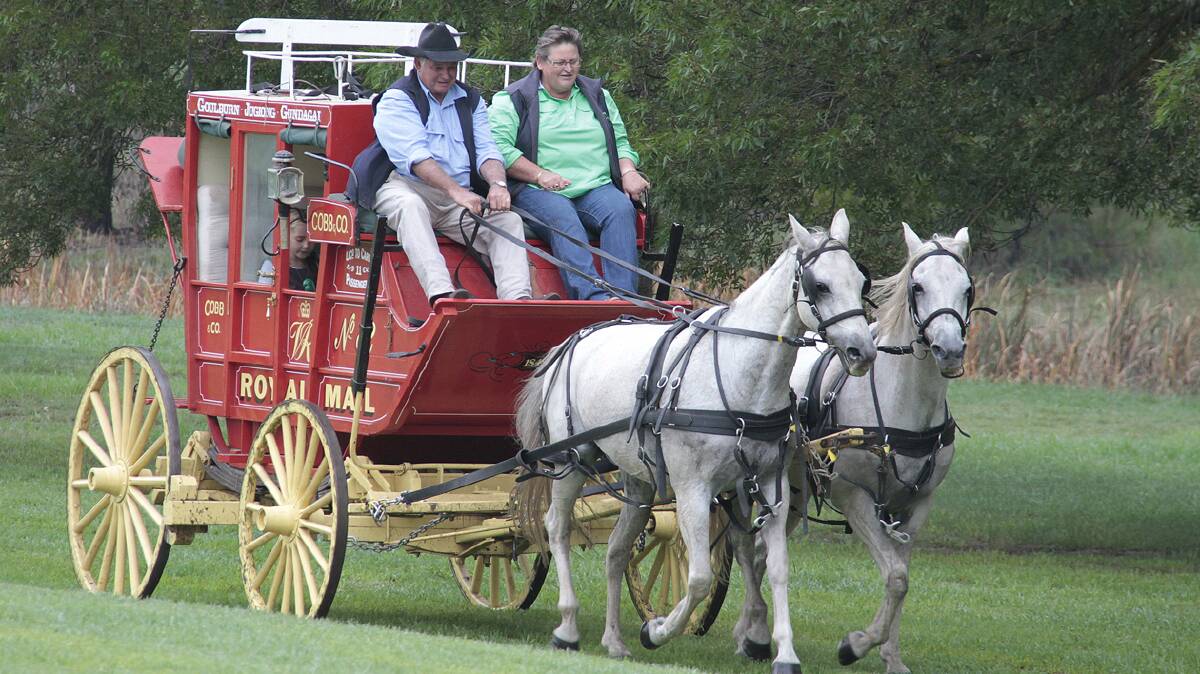 SO MUCH FUN: The horse and cart was a big hit at the fair with Ronnie Dowell of Gundagai at the reins and Colina Meadows of Cootamundra beside him. 
