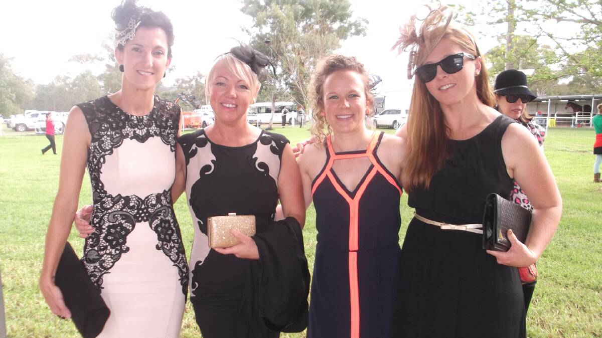 STYLISH GIRLS:
Now I thought local girls Nadia Smith and Trish Hines pictured here with Samantha Browridge and Corinna Campbell, were dressed to impress at the races.
